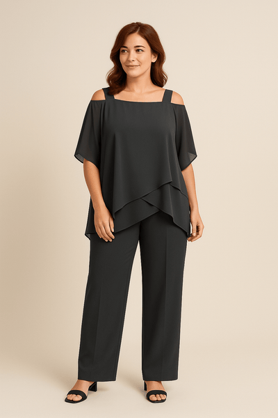 Ashford | Women's Cold Shoulder Two - Piece Set – Flowing Elegant Fit - Ashford London Clothing