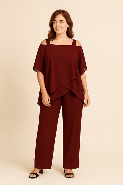 Ashford | Women's Cold Shoulder Two - Piece Set – Flowing Elegant Fit - Ashford London Clothing