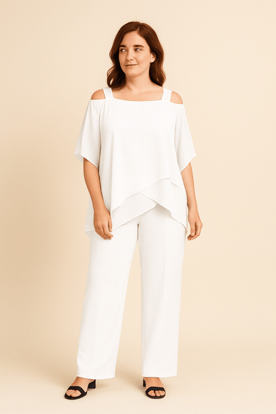 Ashford | Women's Cold Shoulder Two - Piece Set – Flowing Elegant Fit - Ashford London Clothing
