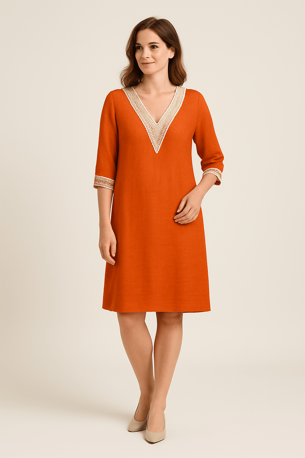 Ashford | Women's Comfort Dress – Lace Trim & 3/4 Sleeves, Relaxed Fit (eeve) - Ashford London Clothing