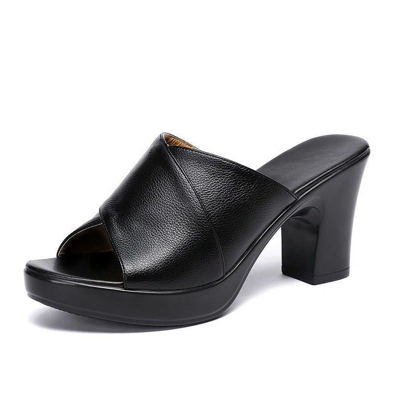 Ashford | Women’s Criss - Cross Open Toe Sandals – PU Leather Block Heel - Ashford London Clothing