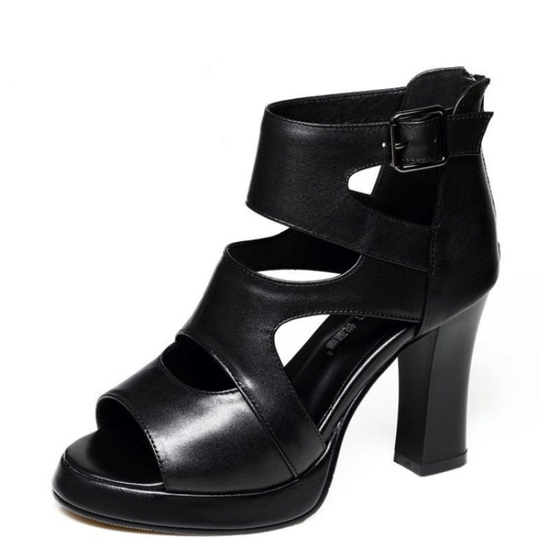 Ashford | Women’s Peep Toe Block Heel Sandals – Cut - Out Design with Ankle Strap - Ashford London Clothing