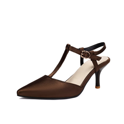Ashford | Women’s Pointed Toe T - Strap Heels – Slim Fit Faux Leather Sandals - Ashford London Clothing