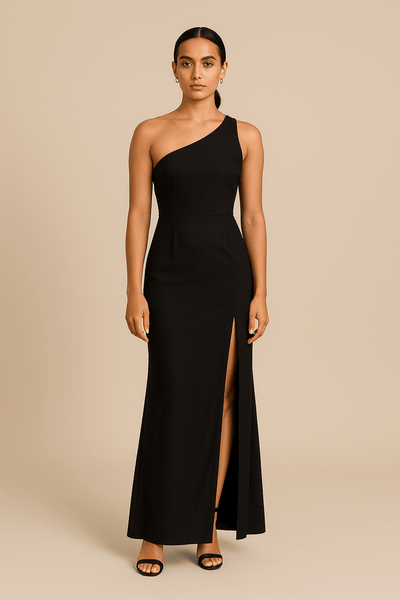 ASHFORD | Women’s Satin Dress – Slim Fit – One - Shoulder – High Slit – Full - Length Evening Wear - Ashford London Clothing