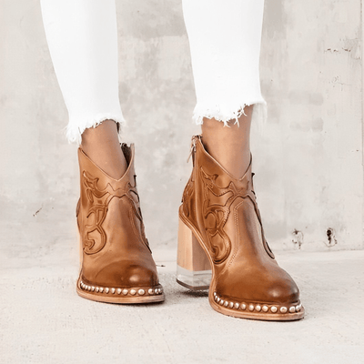 Ashford | Ysella – Women’s Embroidered PU Leather Ankle Boots with Studded Sole - Ashford London Clothing
