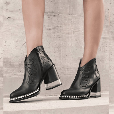 Ashford | Ysella – Women’s Embroidered PU Leather Ankle Boots with Studded Sole - Ashford London Clothing