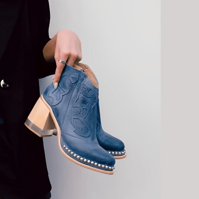 Ashford | Ysella – Women’s Embroidered PU Leather Ankle Boots with Studded Sole - Ashford London Clothing