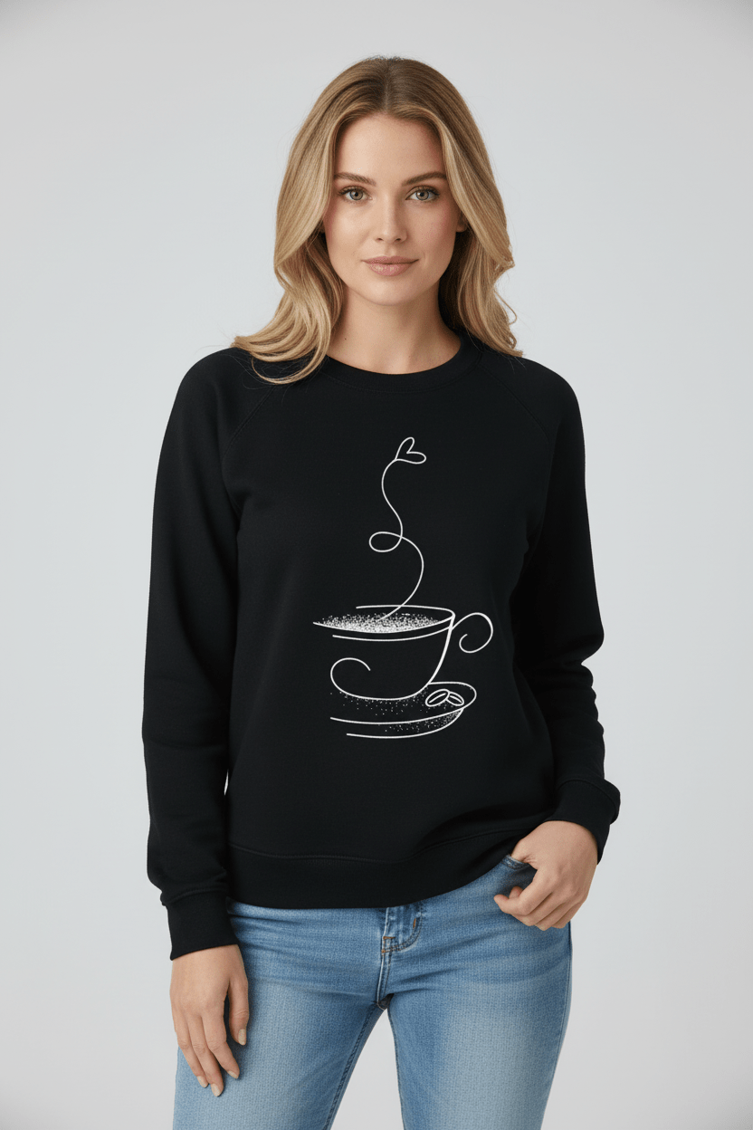 Ashford | Yuna – Women’s Relaxed Fit Cotton Blend Sweatshirt with Coffee Cup Graphic - Ashford London Clothing