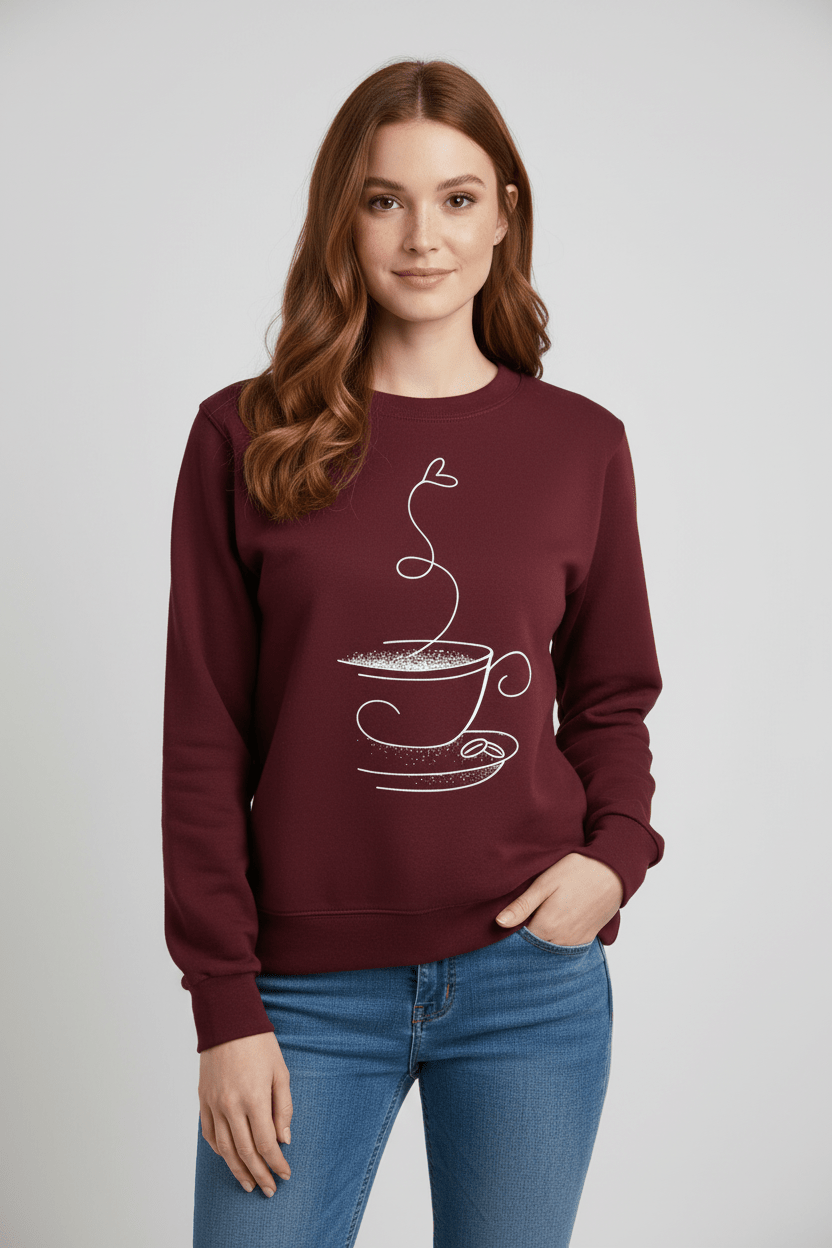 Ashford | Yuna – Women’s Relaxed Fit Cotton Blend Sweatshirt with Coffee Cup Graphic - Ashford London Clothing