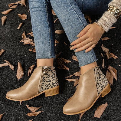 Ashford | Zayla – Women’s PU Leather Ankle Boots with Leopard Panel & Chunky Heel - Ashford London Clothing