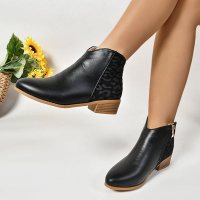 Ashford | Zayla – Women’s PU Leather Ankle Boots with Leopard Panel & Chunky Heel - Ashford London Clothing