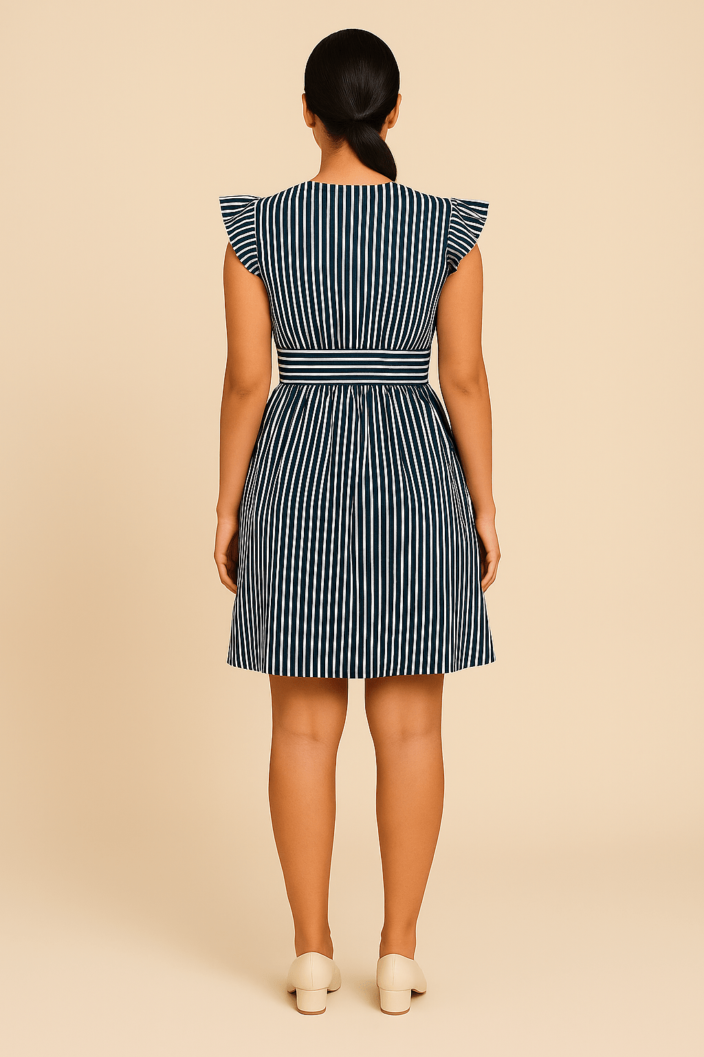 Ashford | Zoe Nautical Striped Cotton Dress with Ruffle Sleeves – Lightweight Summer Wear - Ashford London Clothing