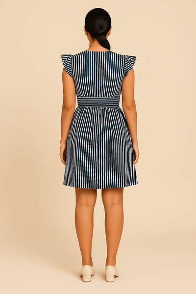 Ashford | Zoe Nautical Striped Cotton Dress with Ruffle Sleeves – Lightweight Summer Wear - Ashford London Clothing