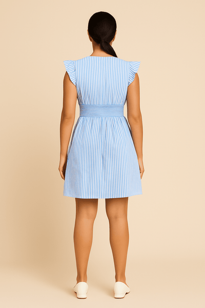 Ashford | Zoe Nautical Striped Cotton Dress with Ruffle Sleeves – Lightweight Summer Wear - Ashford London Clothing