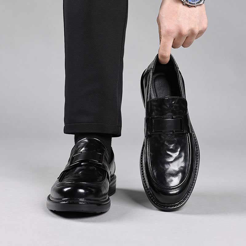 Men's Leather Loafers – Slip - On – Pointed Toe – Metal Detail – Formal Dress Shoes - Ashford London Clothing