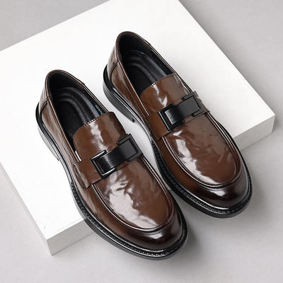 Men's Leather Loafers – Slip - On – Pointed Toe – Metal Detail – Formal Dress Shoes - Ashford London Clothing