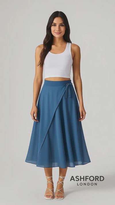 Ashford | Viral "Hey Lara" Flowy High-Waisted Mesh Midi Skirt with Drawstring & Side Pockets