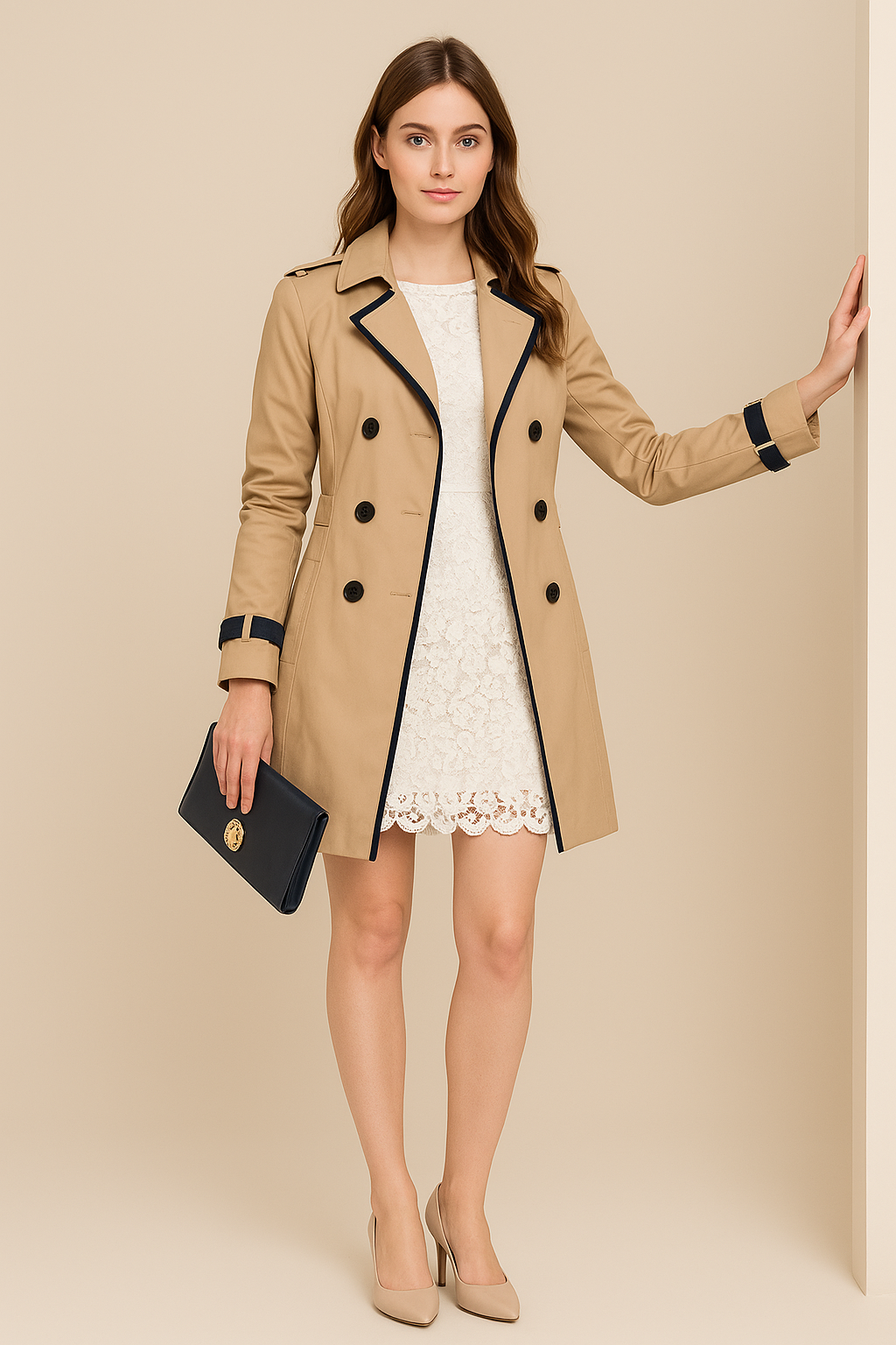 Ashford | Maya – Women’s Double-Breasted Trench Coat with Contrast Trim